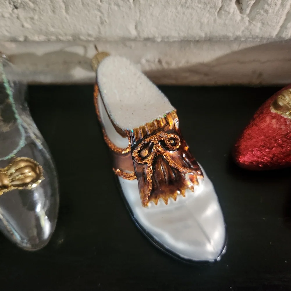 Golf Ruby Blown Glass Clear Heels Shoe Ornaments Lot Old World Christmas